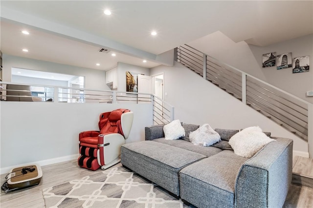 456 W Huntington Dr Unit C, Arcadia, CA 91007 - living area with wood finished floors, recessed lighting, and stairway