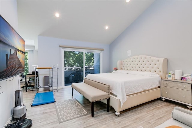 456 W Huntington Dr Unit C, Arcadia, CA 91007 - bedroom featuring access to outside, light wood finished floors, multiple windows, lofted ceiling, and recessed lighting