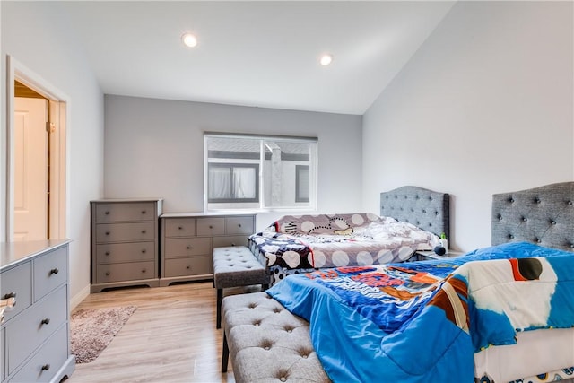 456 W Huntington Dr Unit C, Arcadia, CA 91007 - bedroom featuring light wood-type flooring, vaulted ceiling, and recessed lighting