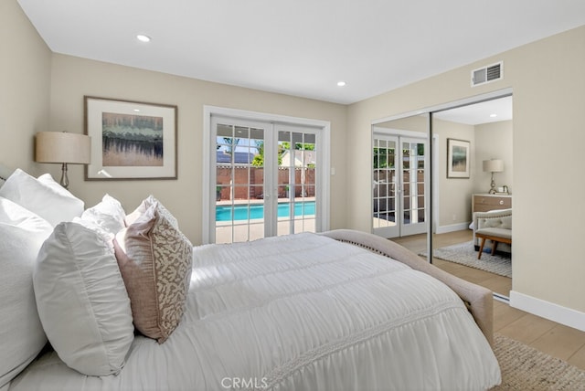1303 E Monroe Ave, Orange, CA 92867 - bedroom with access to exterior, wood finished floors, french doors, recessed lighting, and a closet