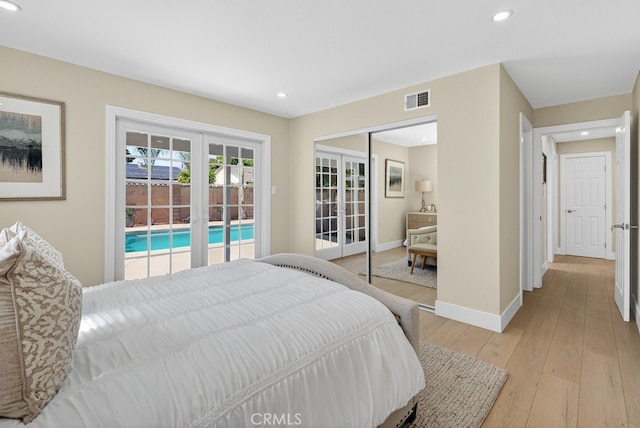 1303 E Monroe Ave, Orange, CA 92867 - bedroom featuring french doors, access to outside, light wood-style flooring, a closet, and recessed lighting