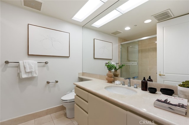 10490 Wilshire Blvd Unit 2704, Los Angeles, CA 90024 - full bathroom with a shower stall, vanity, tile patterned flooring, and recessed lighting