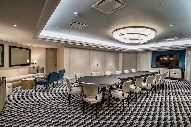 10490 Wilshire Blvd Unit 2704, Los Angeles, CA 90024 - carpeted dining area with a raised ceiling and recessed lighting