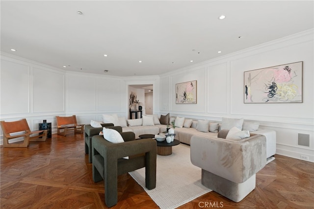 10490 Wilshire Blvd Unit 2704, Los Angeles, CA 90024 - living room featuring a decorative wall, crown molding, and recessed lighting