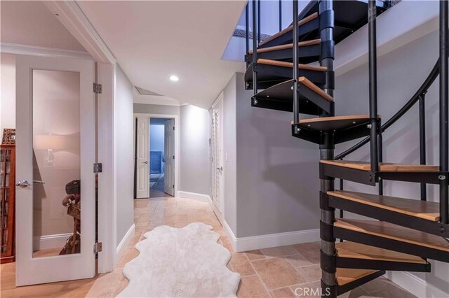 1525 Ramona Dr, Camarillo, CA 93010 - stairs featuring stone tile flooring and recessed lighting