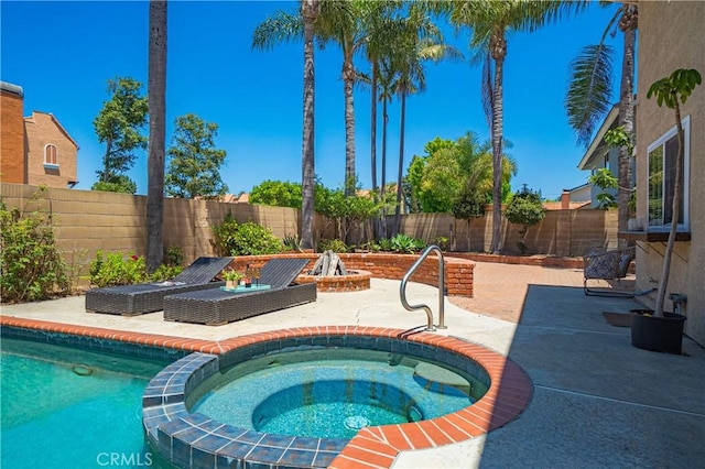 9921 Oceancrest Dr, Huntington Beach, CA 92646 - view of swimming pool with a patio, a fenced backyard, and a pool with connected hot tub