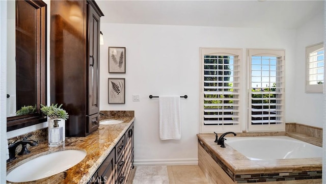 16 Bayleaf Ln, Irvine, CA 92620 - bathroom with double vanity, a bath, and tile patterned floors