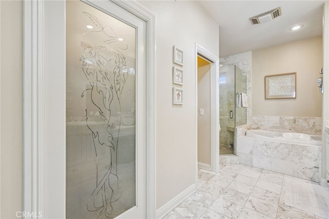 11272 Weatherby Rd, Los Alamitos, CA 90720 - full bath with a bath, a shower stall, and recessed lighting