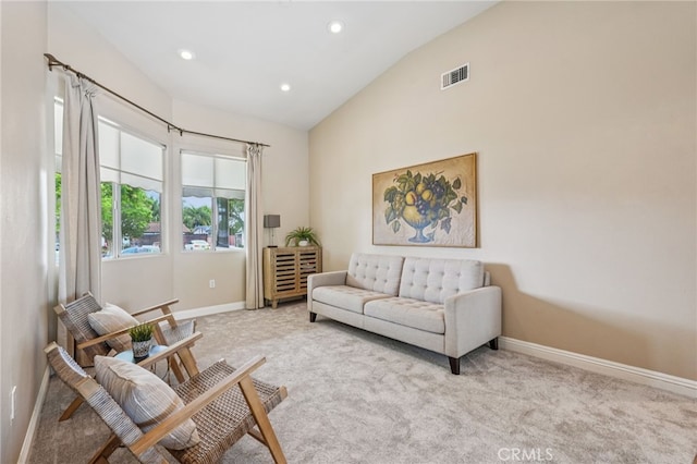11272 Weatherby Rd, Los Alamitos, CA 90720 - living room featuring lofted ceiling, light carpet, and recessed lighting