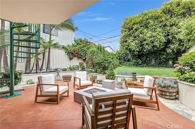 34586 Camino Capistrano Unit A, Dana Point, CA 92624 - view of patio / terrace featuring an outdoor living space with a fire pit