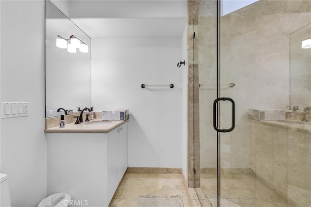 34586 Camino Capistrano Unit A, Dana Point, CA 92624 - full bathroom featuring vanity, a stall shower, and tile patterned floors