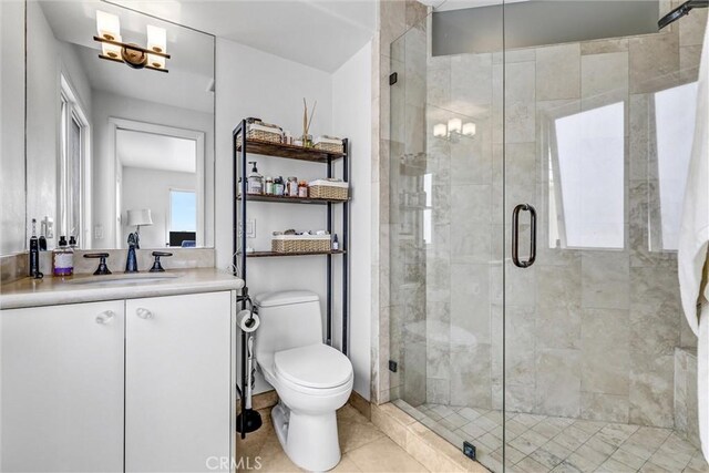 34586 Camino Capistrano Unit A, Dana Point, CA 92624 - full bathroom with vanity, a stall shower, and tile patterned floors