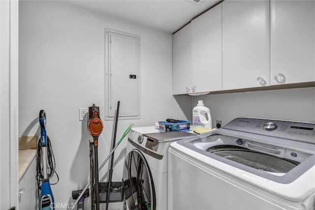 34586 Camino Capistrano Unit A, Dana Point, CA 92624 - laundry room with washing machine and dryer, cabinet space, and electric panel