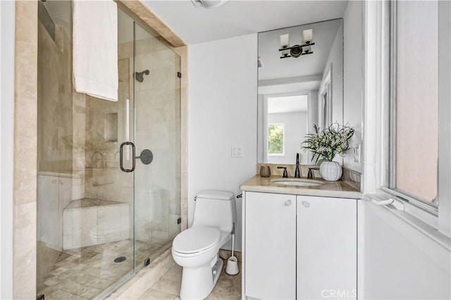 34586 Camino Capistrano Unit B, Dana Point, CA 92624 - full bathroom featuring vanity, a stall shower, and tile patterned floors