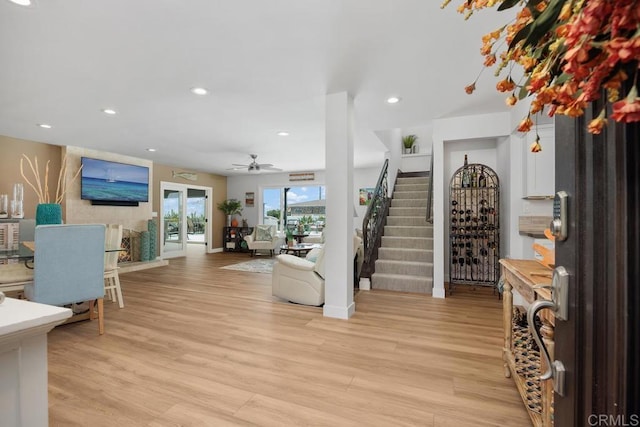 2203 Cameo Rd, Carlsbad, CA 92008 - foyer entrance featuring stairway, ceiling fan, recessed lighting, and light wood finished floors