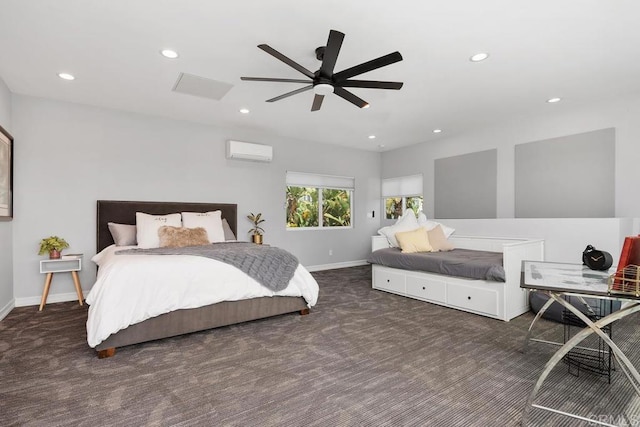 2203 Cameo Rd, Carlsbad, CA 92008 - carpeted bedroom featuring a wall unit AC, recessed lighting, and a ceiling fan
