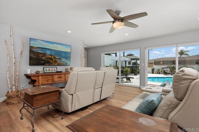 2203 Cameo Rd, Carlsbad, CA 92008 - living room featuring light wood-type flooring, ceiling fan, and recessed lighting