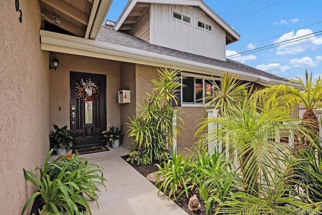 2203 Cameo Rd, Carlsbad, CA 92008 - doorway to property with a shingled roof and stucco siding