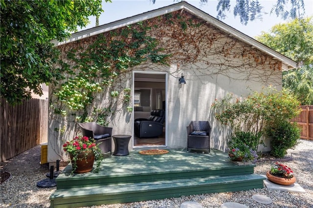 7441 Sylvia Ave, Reseda, CA 91335 - property entrance featuring a deck and stucco siding