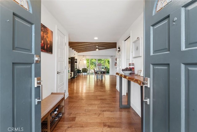 4835 Almidor Ave, Woodland Hills, CA 91364 - foyer entrance featuring wood finished floors, vaulted ceiling, and recessed lighting