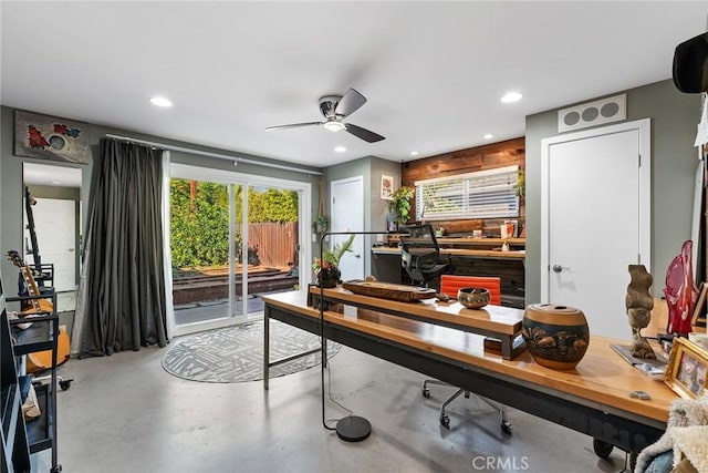 4835 Almidor Ave, Woodland Hills, CA 91364 - home office featuring concrete floors, ceiling fan, and recessed lighting