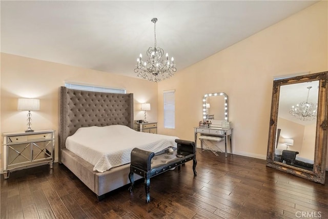 13238 Dancy St, Eastvale, CA 92880 - bedroom featuring a chandelier, dark wood-type flooring, and lofted ceiling