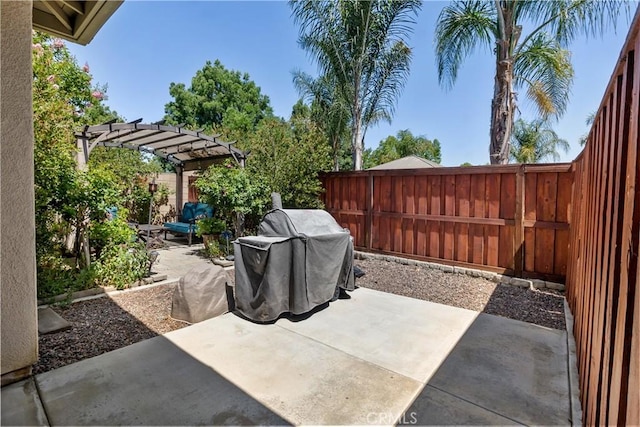 28233 Millstream Ct, Menifee, CA 92585 - fenced backyard with a pergola, a patio area, and a grill