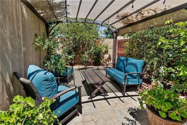 28233 Millstream Ct, Menifee, CA 92585 - view of patio with an outdoor hangout area and a pergola