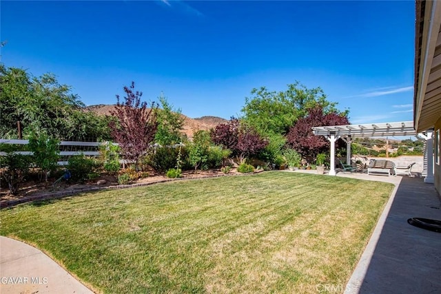 40505 90th St W, Palmdale, CA 93551 - view of yard with a pergola, a patio, and a mountain view