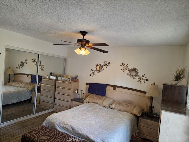 15901 Lassen St, North Hills, CA 91343 - bedroom featuring a closet, a textured ceiling, and ceiling fan