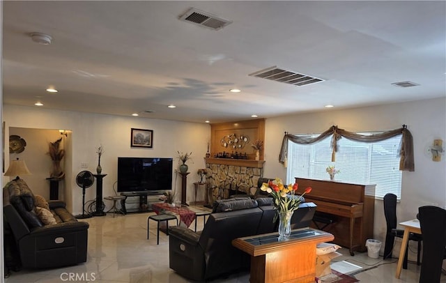 15901 Lassen St, North Hills, CA 91343 - living room featuring a fireplace and recessed lighting