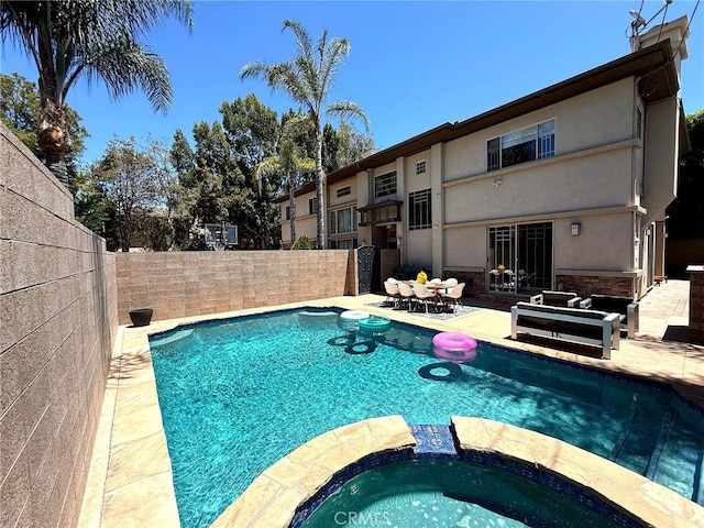 18330 Hanan Ct, Tarzana, CA 91356 - view of pool with a fenced backyard, a patio, and a pool with connected hot tub