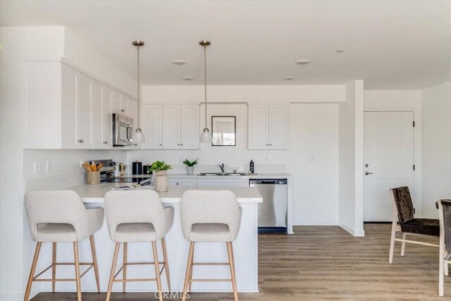 3802 Ranch House Rd Unit 102, San Luis Obispo, CA 93401 - kitchen featuring stainless steel appliances, a peninsula, a breakfast bar area, and light countertops