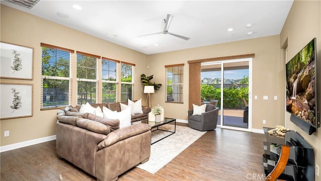 126 Luneta Ln, Rancho Mission Viejo, CA 92694 - living room with ceiling fan, wood finished floors, and recessed lighting