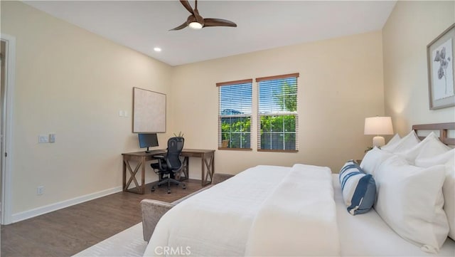 126 Luneta Ln, Rancho Mission Viejo, CA 92694 - bedroom featuring wood finished floors, recessed lighting, ceiling fan, and an office area