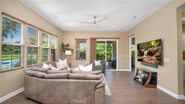 126 Luneta Ln, Rancho Mission Viejo, CA 92694 - living area with a ceiling fan, wood finished floors, and recessed lighting