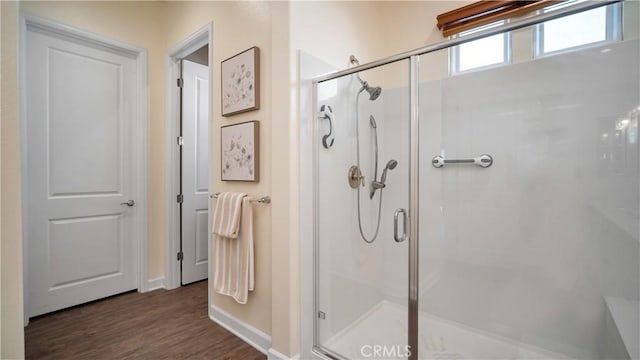 126 Luneta Ln, Rancho Mission Viejo, CA 92694 - bathroom with a shower stall and wood finished floors