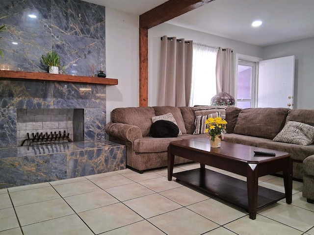 101 Lancer Ave, Oceanside, CA 92058 - living room featuring light tile patterned flooring and a fireplace