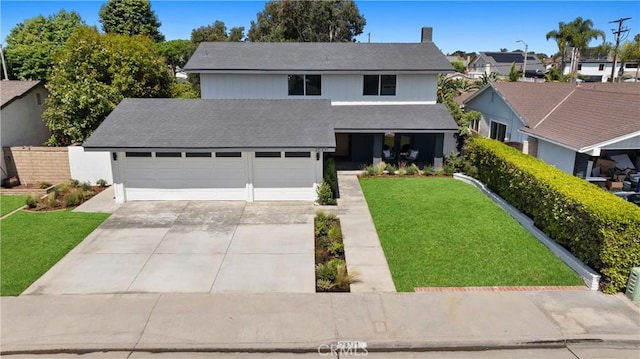 20371 Allport Ln, Huntington Beach, CA 92646 - traditional-style house featuring concrete driveway, a front yard, a garage, and a residential view