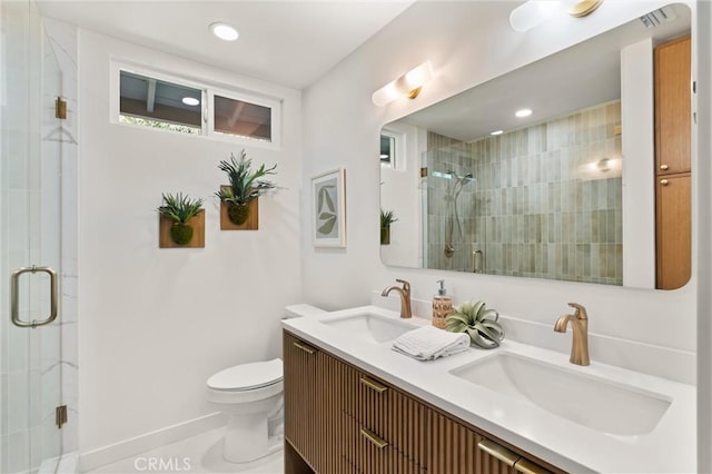 20371 Allport Ln, Huntington Beach, CA 92646 - full bathroom with a stall shower, double vanity, and recessed lighting