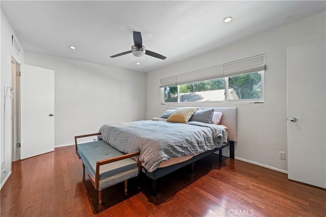 1525 N Hayworth Ave Unit 205, Los Angeles, CA 90046 - bedroom featuring wood-type flooring, a ceiling fan, and recessed lighting