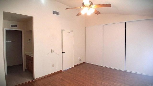 5312 Caminito Cachorro, San Diego, CA 92105 - unfurnished bedroom featuring wood finished floors, lofted ceiling, a closet, and a ceiling fan