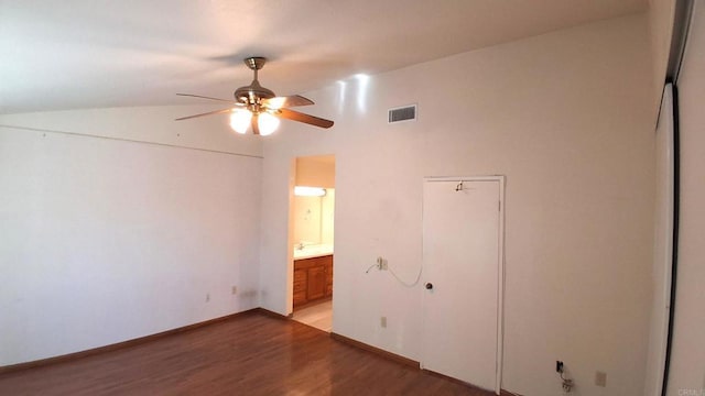 5312 Caminito Cachorro, San Diego, CA 92105 - unfurnished bedroom with light wood-type flooring, vaulted ceiling, connected bathroom, and a ceiling fan