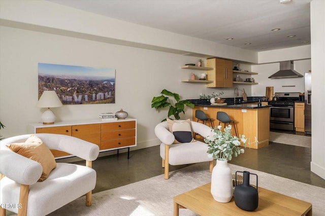 5232 Satsuma Ave Unit 106, North Hollywood, CA 91601 - living area with finished concrete flooring and recessed lighting
