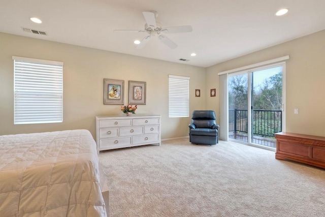 118 Double Eagle, Escondido, CA 92026 - bedroom featuring access to outside, carpet flooring, recessed lighting, and ceiling fan