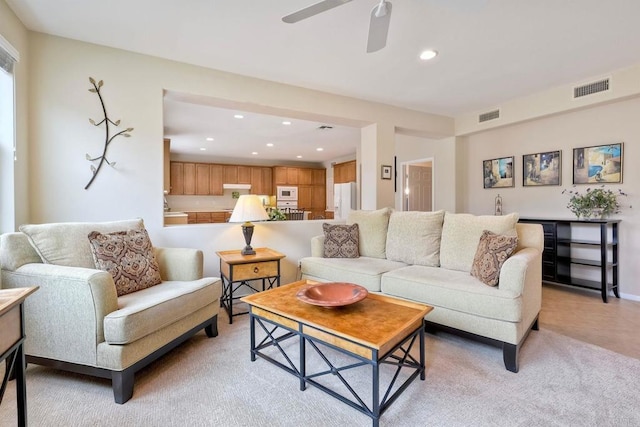 118 Double Eagle, Escondido, CA 92026 - living area featuring recessed lighting, light carpet, and a ceiling fan
