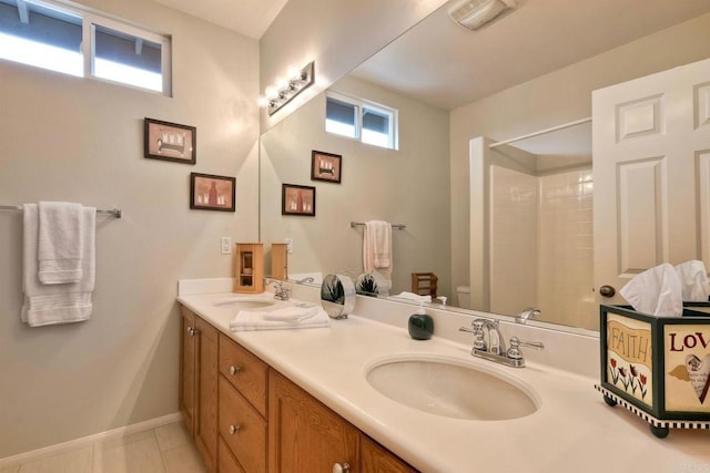 118 Double Eagle, Escondido, CA 92026 - full bath featuring double vanity, a shower, and tile patterned flooring
