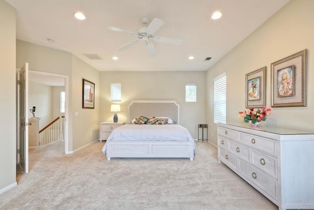 118 Double Eagle, Escondido, CA 92026 - bedroom featuring light carpet, recessed lighting, and ceiling fan