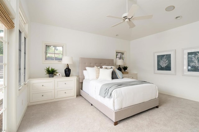 8031 La Jolla Shores Dr, La Jolla, CA 92037 - bedroom with light carpet and a ceiling fan