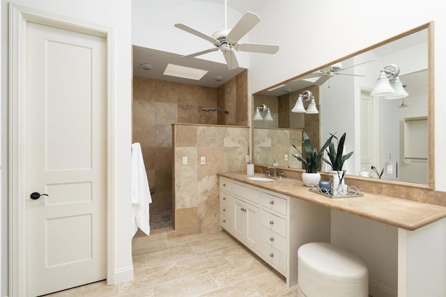8031 La Jolla Shores Dr, La Jolla, CA 92037 - bathroom featuring ceiling fan, vanity, and walk in shower